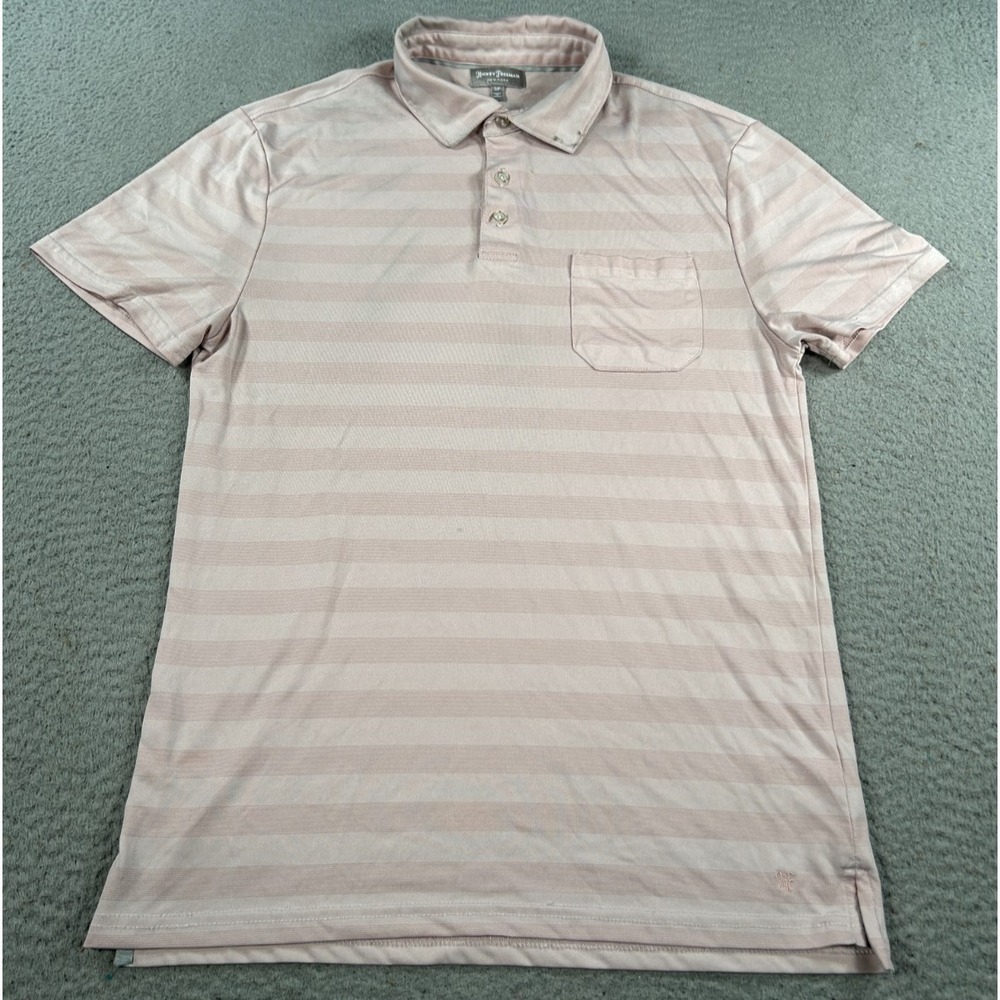 Hickey Freeman Polo Shirt Men's Small Beige Striped Golf Performance Preppy